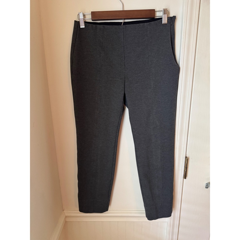 Quince Ultra-Stretch Ponte Straight Leg Pants Charcoal Gray Side Zip Pintuck M